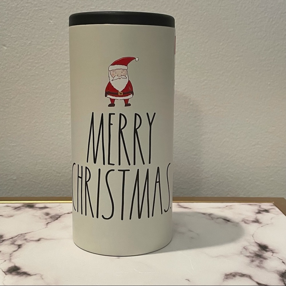 SOLD NWT Rae Dunn White Stainless Steel Drink Koozie, Merry Christmas Santa - Picture 1 of 4